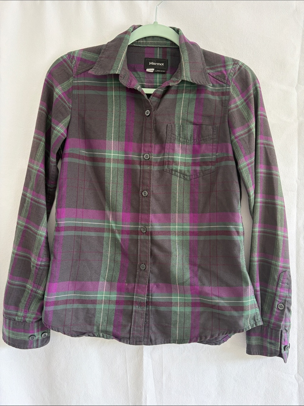 Marmot Plaid Shirt with Green & Purple Stripes